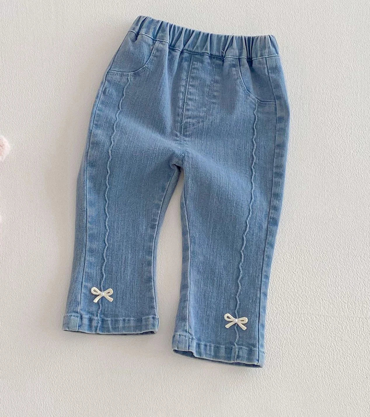 LILIGIRL Girls Jeans with Cute Bow Decor, 2026 Korean Style Spring Denim Pants, New Kids Trousers