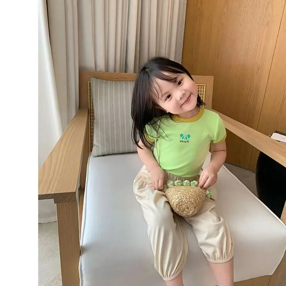 Candy Colored Short Sleeved T-shirt Girls Versatile and Stylish Cartoon Ice Silk Short Sleeves 3-8 Years Old Children Summer Top