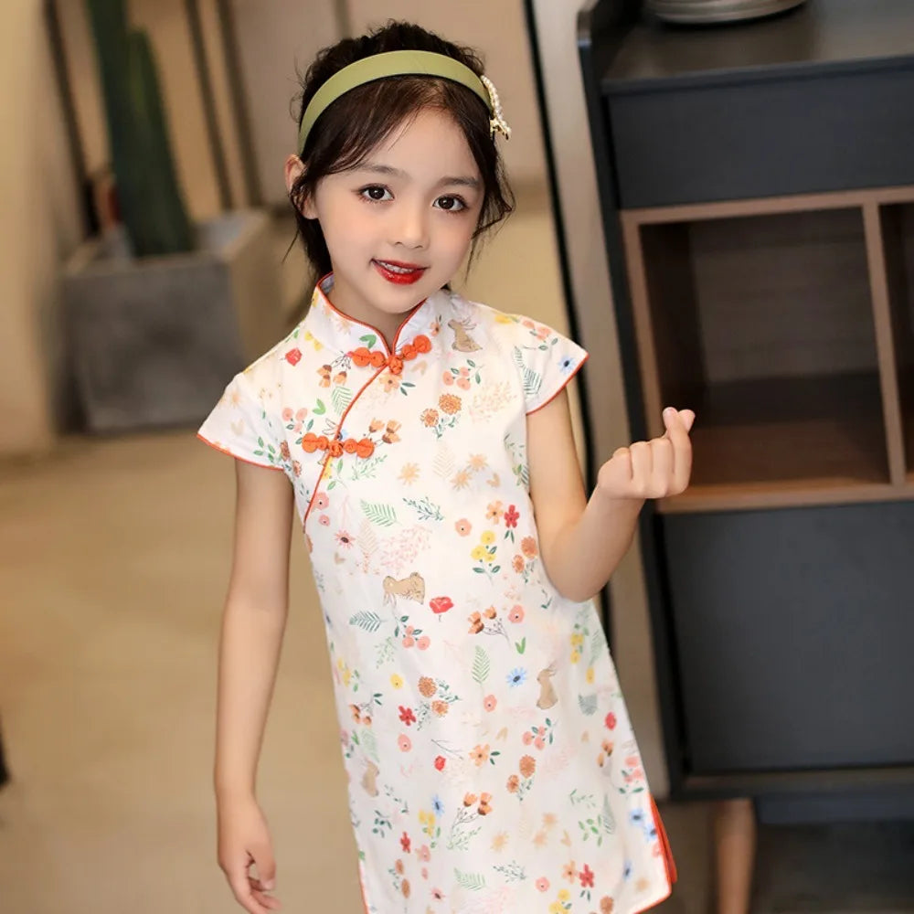 Traditional Chinese Clothing Cheongsams Qipao Girls Dress Ethnic Style Performance Costume Party Kids Clothes Children Clothing