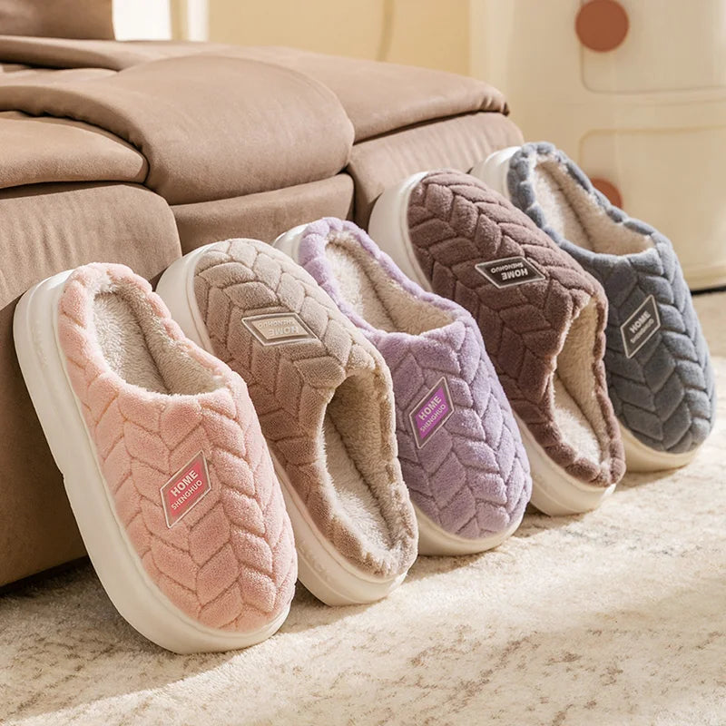 Cotton slippers men's winter new couple indoor home warm and non slip plush bag with cotton shoes women's added velvet