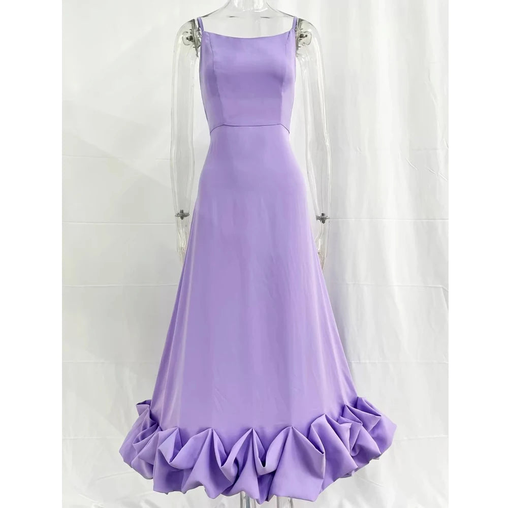 2026 Women Summer Sleeveless Sexy Long Party Dress Flower Hem Design High Waist Elegant Maxi Dress Vestidos Clothes