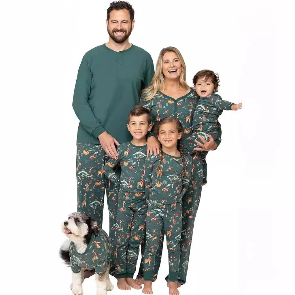 Christmas Pajamas Set for Family/Couples/Kids 2026 New Year's Costumes Allover Print Full Sleeve O Neck Sleepwear 2 Pieces Suit