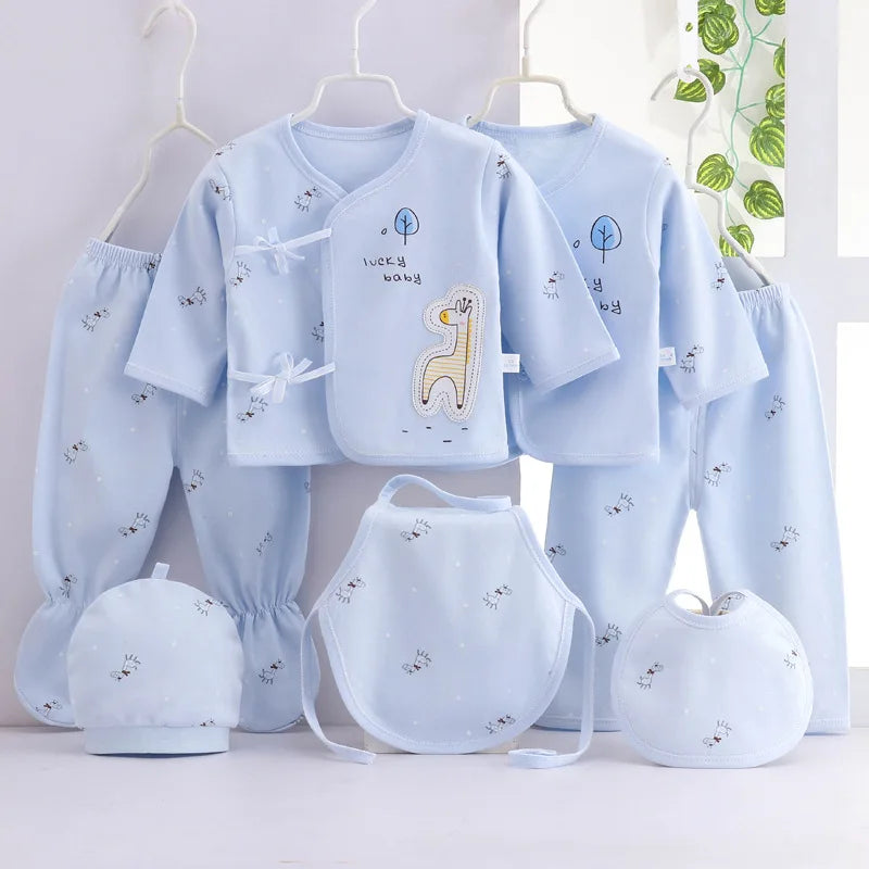 7Piece Spring  Newborn Clothes Set for Baby Cartoon Cute Cotton T-shirt Pants Hats Combo Infant Boys & Girls Outfit