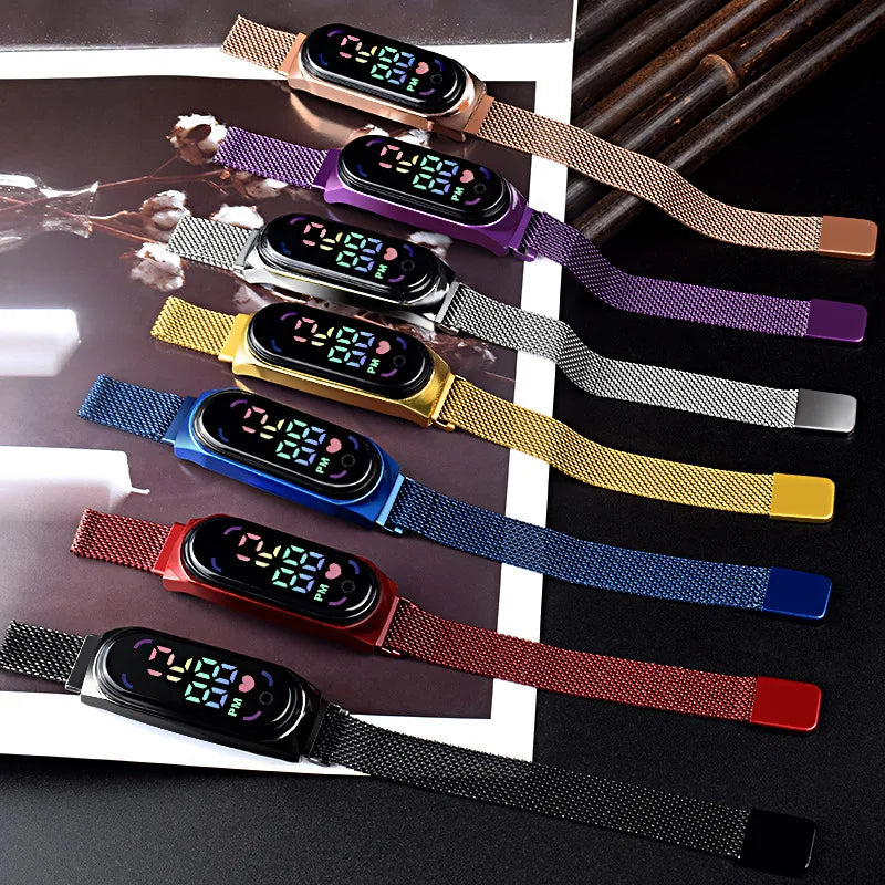 New Magnetic LED Electronic Watch, Student Sports Alloy Bracelet, Gift Children's Electronic Watch