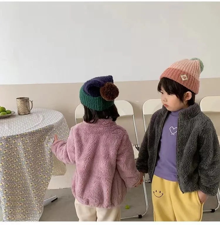 Boys Girls Solid Color Outerwear New Style Fashion Casual Plush Coats Simple Fashion Wear Casual Autumn Winter Jacket For Kids