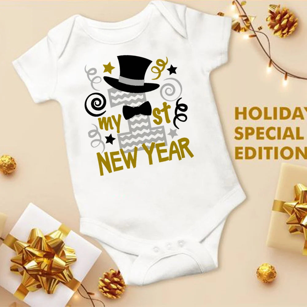My First New Year Printed Baby Romper New Year Infant Romper Short Sleeve Jumpsuit Toddler Holiday Clothes Newborn Shower Gifts