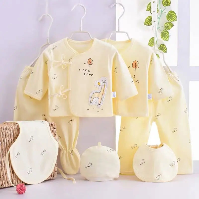 7Piece Spring  Newborn Clothes Set for Baby Cartoon Cute Cotton T-shirt Pants Hats Combo Infant Boys & Girls Outfit