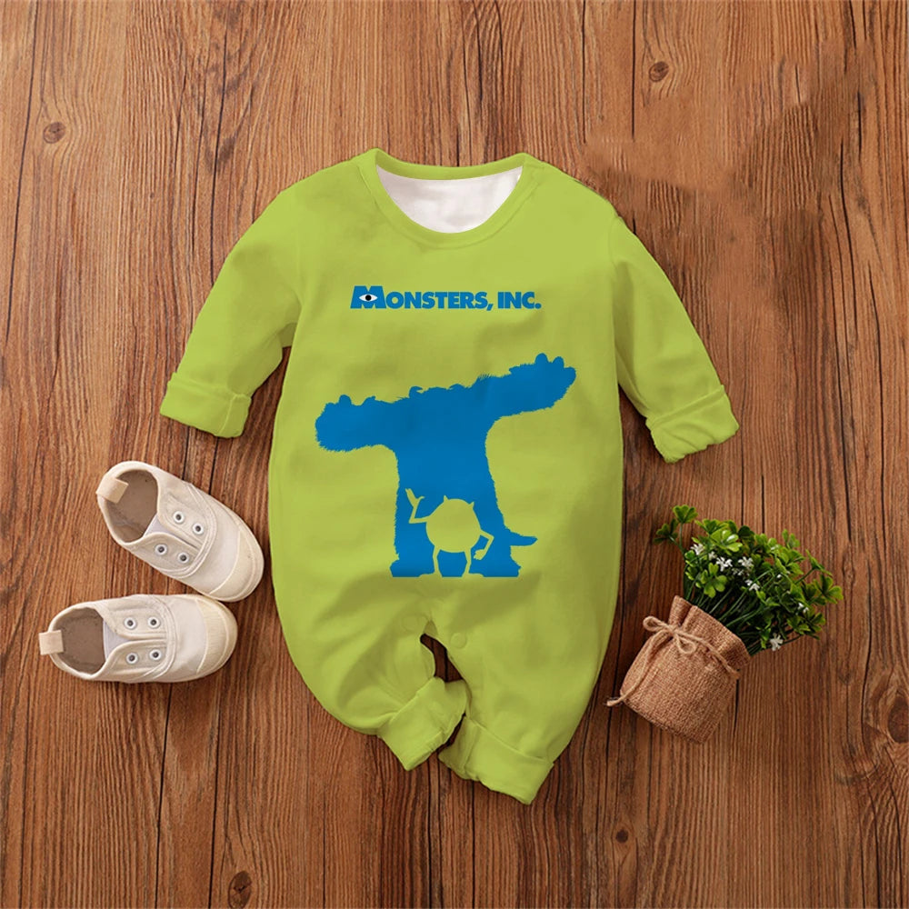Monsters, Inc. Cartoon Anime Boy Girl Kids Romper 2026 New Newborn Jumpsuit Spring Autumn Boys Girls Baby Climbing Clothes