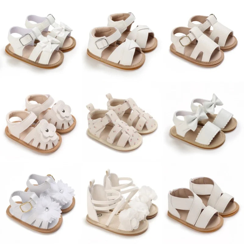 White Cute 0-18M Baby Cute Open toed Bow Summer Sandals Princess Casual Soft Rubber Bottom Non slip Sandals