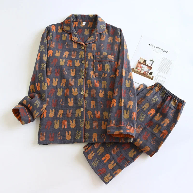 2026 Spring and Autumn New Couple Pajama Set 100% Cotton Long Sleeve Pants for Men and Women Two Piece Cute Home Furnishings