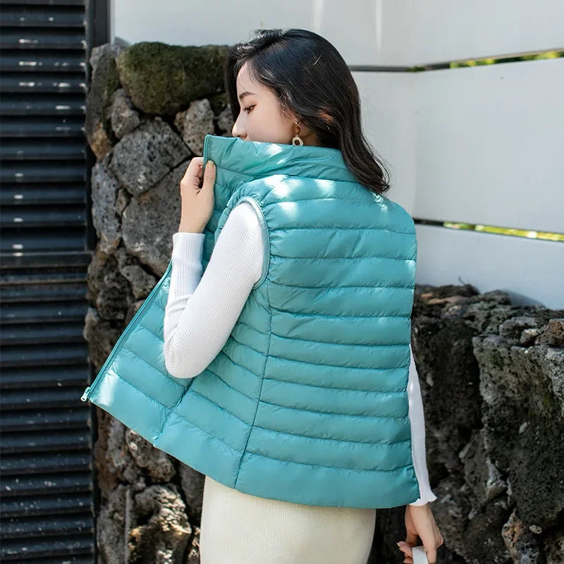 Winter Women's Down Jacket Sleeveless Cropped Puffer Jacket  Lightweight Nylon Coats Vest for Women Parkas Office Chaqueta