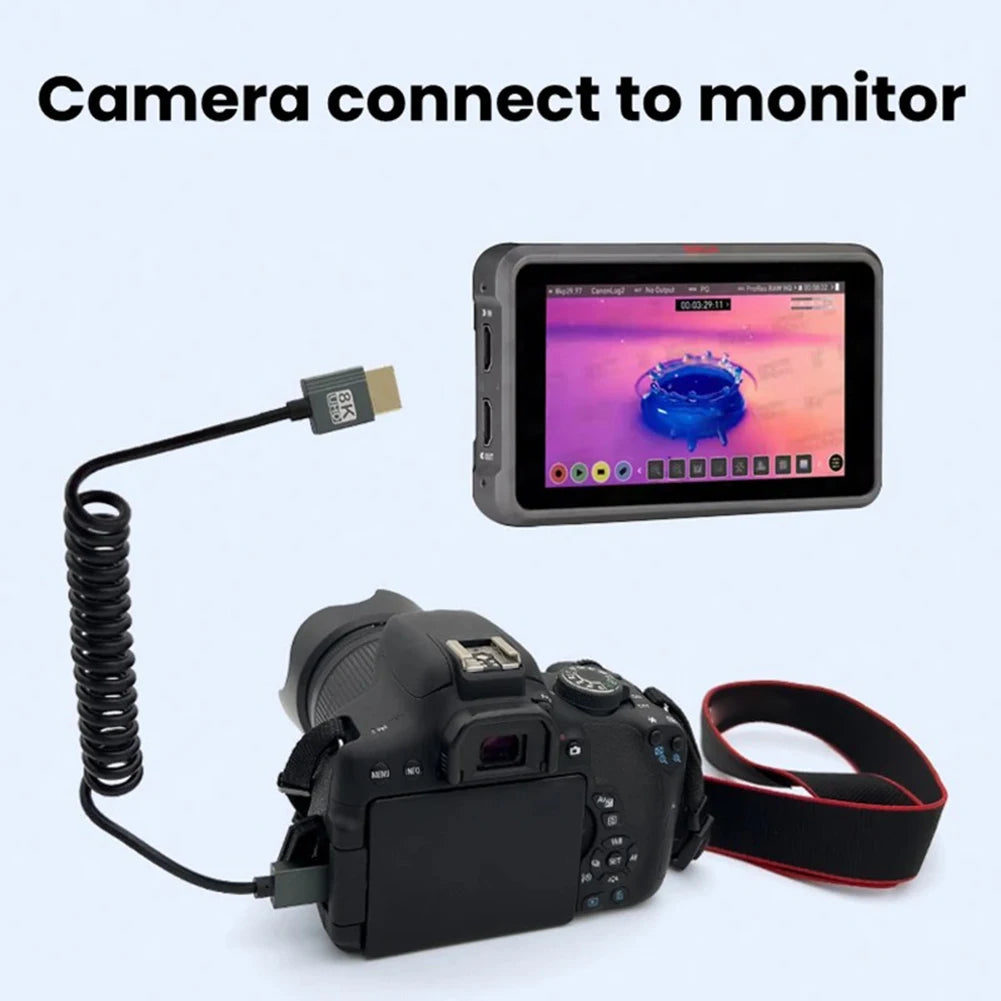 8K HDMI-Compatible To HDMI-Compatible Coiled Cable 8K@60Hz 4K@120Hz Extreme Thin HDMI-Compatible 2.1 Cable for Camera To Monitor