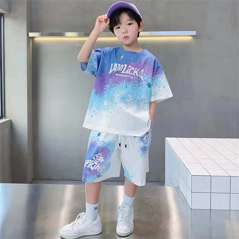 Children Clothes Sets Boys Basketball Suit Summer New Fashion Outfit Kids Short-Sleeved Top Shorts 2 Piece 2-14 Years Old
