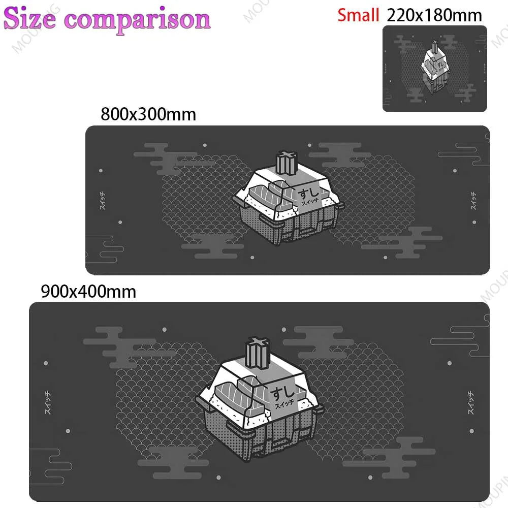 Large Kawaii Grey Gaming Mouse Pad Non Slip Rubber Stitched Edge Desk Mat For PC Laptop Office Dorm Switch Keyboard Gamer Gift