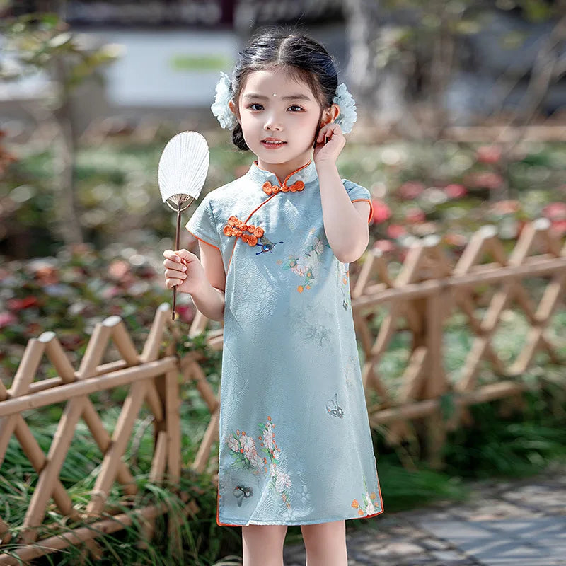 Traditional Chinese Clothing Cheongsams Qipao Girls Dress Ethnic Style Performance Costume Party Kids Clothes Children Clothing