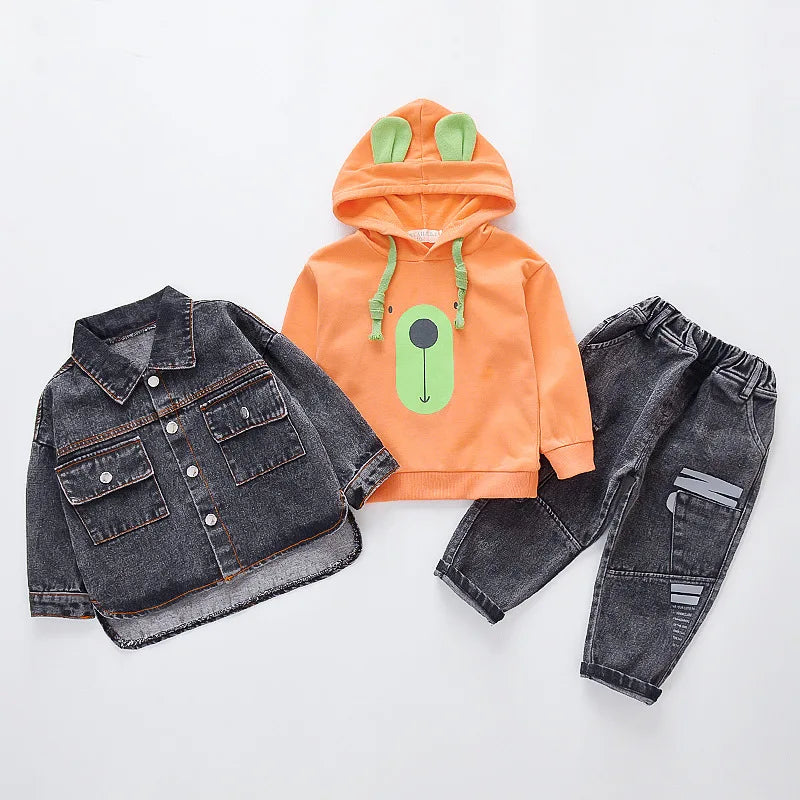 Children's Set 2025 New Spring and Autumn Boys' Korean Edition Denim Set Coat+T-shirt+Jeans Infant Fashion Three Piece Set 0-6Y