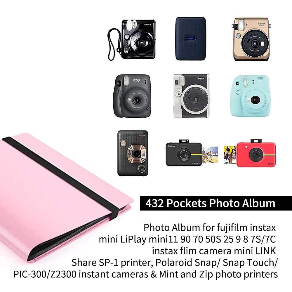 1pc , 432 Pockets Photo Album for Fujifilm Instax Mini 12 11 9 Evo 90 70 40 8 7 LiPlay Instant Camera