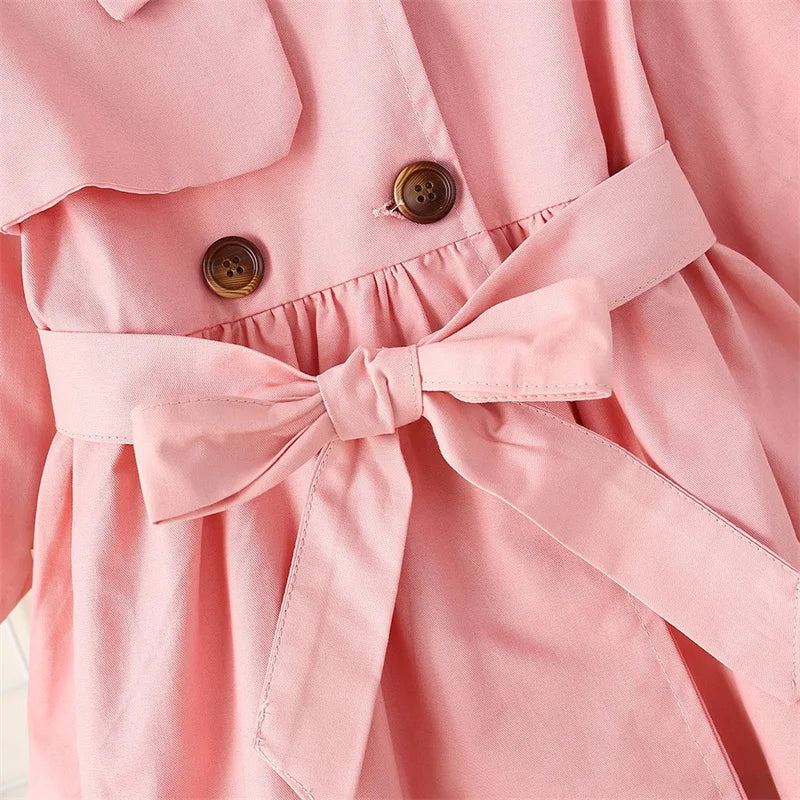 Autumn Overcoat England Style Windbreaker Jacket Girls Girdle The Waist Trench Coats Girl Spring Children's Casual Clothing 2024