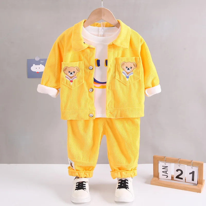 Children's Set 2025 New Spring and Autumn Boys' Korean Edition Denim Set Coat+T-shirt+Jeans Infant Fashion Three Piece Set 0-6Y