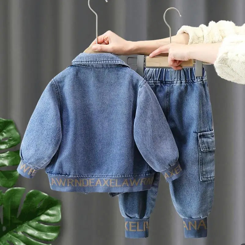 Children's Denim Set 2023 Spring Autumn New Boys and Girls Casual Long Sleeve Denim Set Baby Top and Pants Two Piece Set 2-7Y