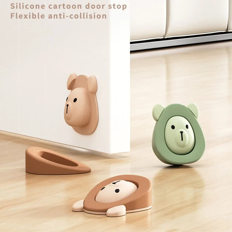 Cartoon Little Bear 2 in 1 Door Stop Soft Silicone Thicken Door Bottom Multi-function Child Safety Anti Pinch Hand Door Stopper