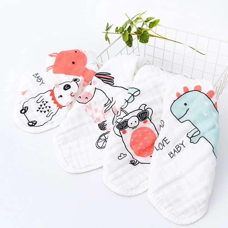 5pcs Cotton Baby Face Towel Newborn Muslin Squares Cartoon Gauze Children's Burp Cloths Soft Handkerchief Babies Accessories