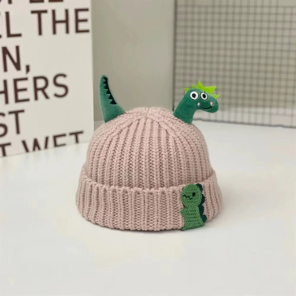 Cute Dinosaur Baby Knitted Hat Winter Warm Children Beanies Thicken Woolen Kids Crochet Bonnet 1-5 Years Boys Girls Pullover Cap