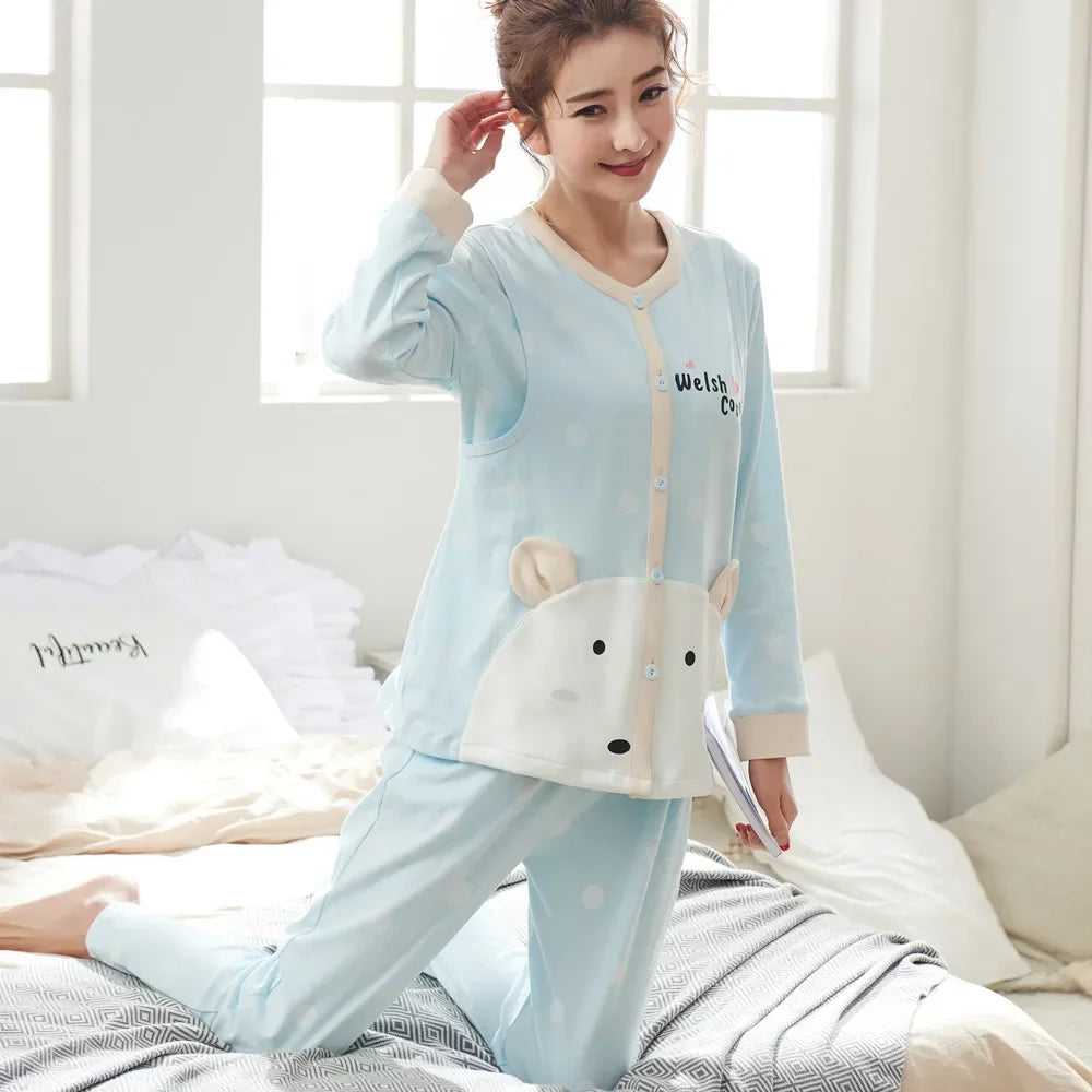 Breastfeeding Pajamas Breast Feeding Nightwear Maternity Nursing Pajama Sets Autumn Maternity Nursing Sleepwear Pregnancy Pyjama