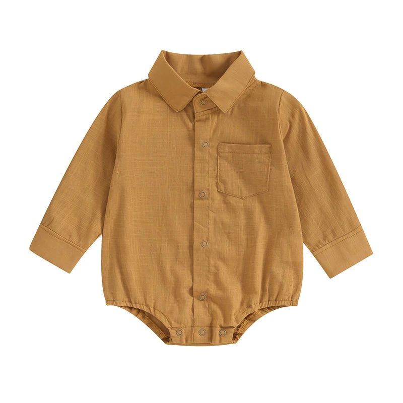 2023-08-16 Lioraitiin 0-24M Newborn Baby Boy Cotton Linen Shirt Romper Solid Long Sleeve Lapel Button Down Jumpsuit Clothes