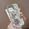 Gray Lily Floral Print Wave Texture Phone Case for iPhone 17 Pro Max 16 15 Plus 14 13 12 11 Shockproof Protective Cover