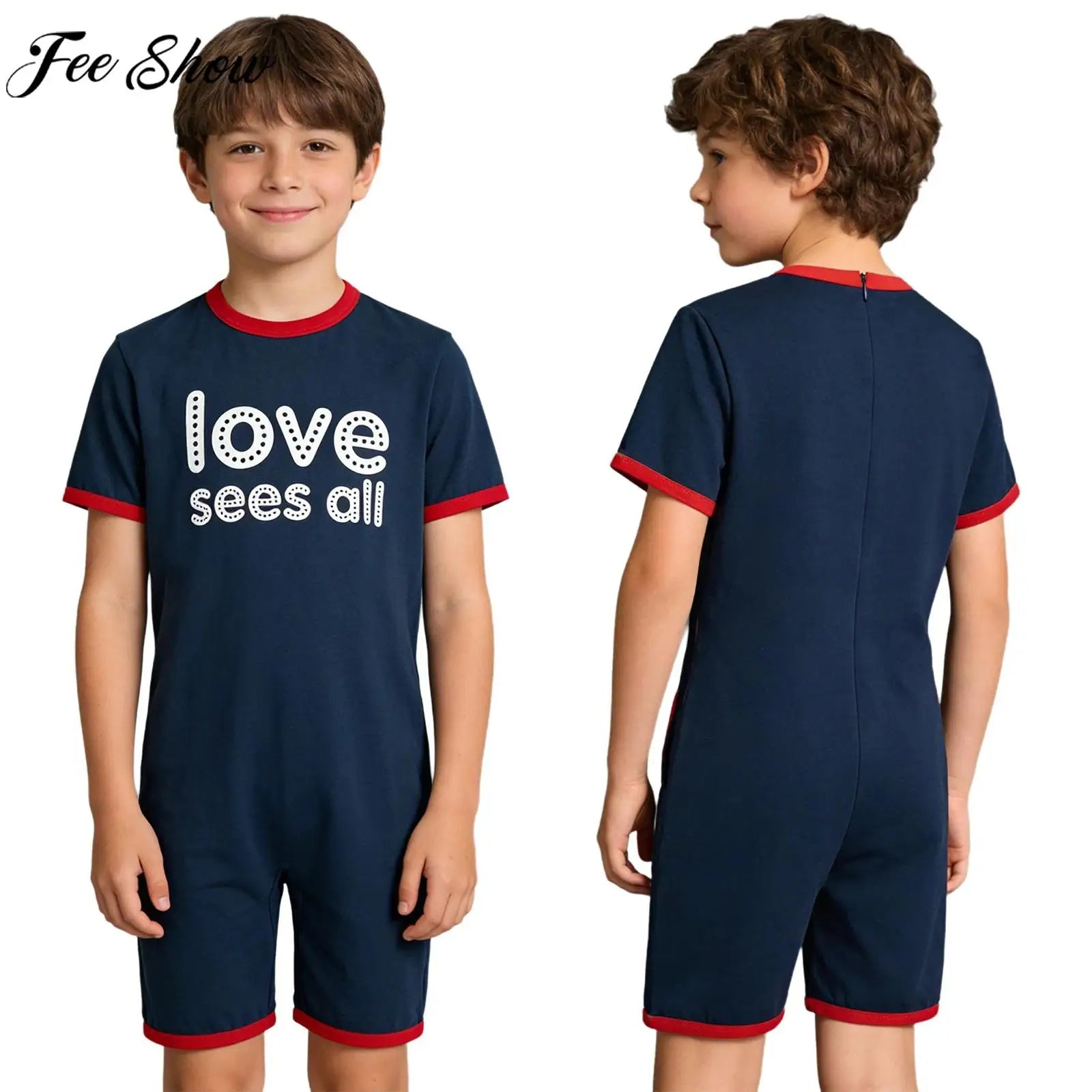 Kids Boys Girls Adaptive Clothing Autism Special Needs Anti-Strip Bodysuit Short Sleeve Back Zipper Romper Homewear Sleepwear