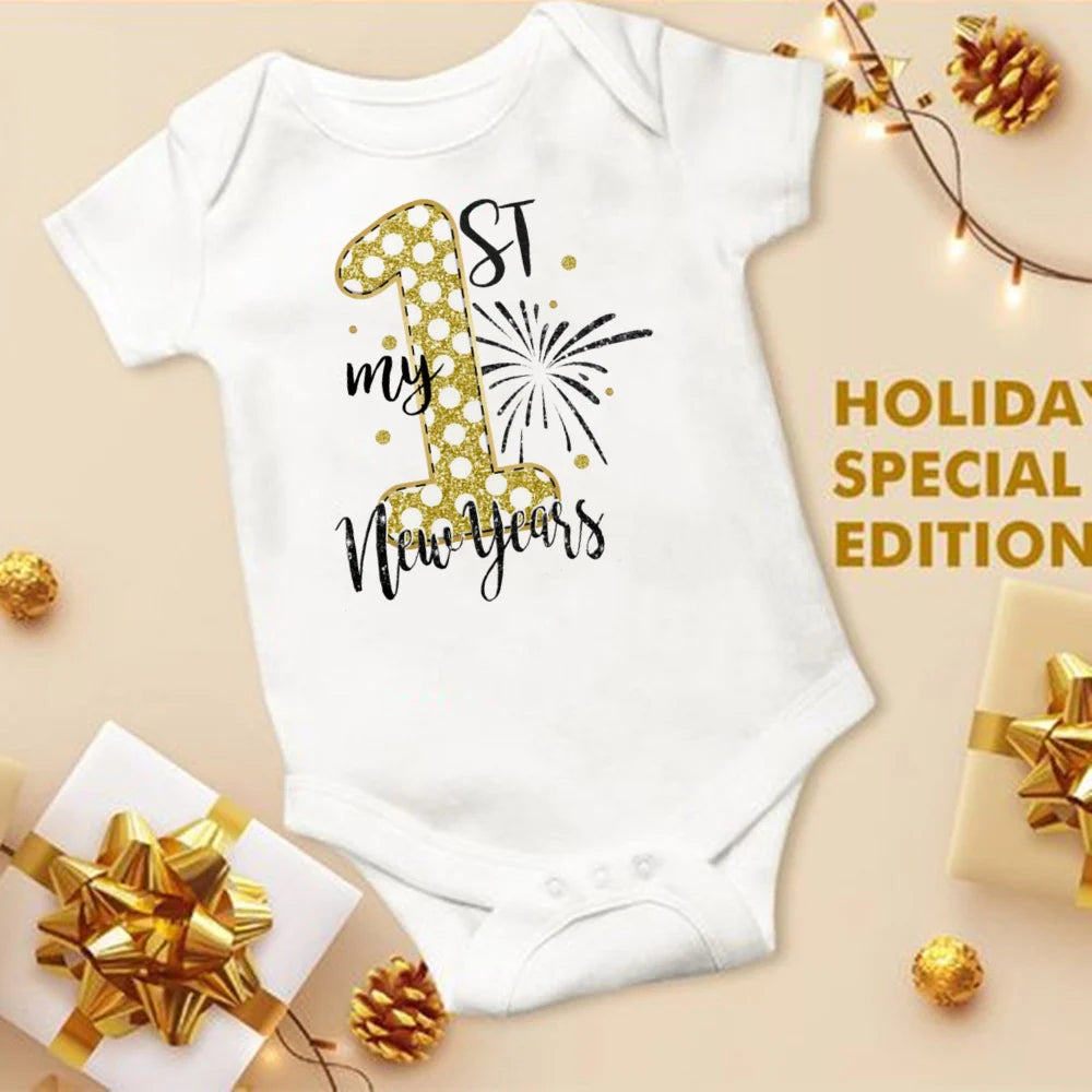 My First New Year Printed Baby Romper New Year Infant Romper Short Sleeve Jumpsuit Toddler Holiday Clothes Newborn Shower Gifts