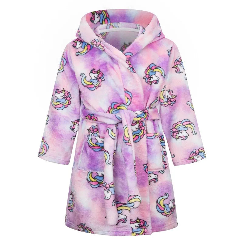 Kids Bathrobe for Girl Children Clothing Girl Flannel Bath Robe Clothes Boy Cartoon Night Robe Kids Pajamas For Girl 2-12 years