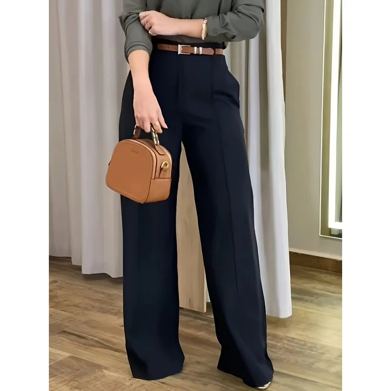 Plus Size 1XL-5XL Elegant Drapey Wide Leg Suit Pants Women's High Waist Straight Casual Floor Length Trousers