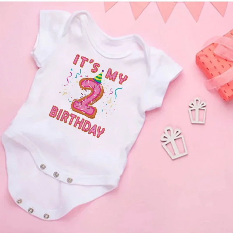 My 2st Birthday Newborn Summer Bodysuit Infant Body Baby Princess Short Sleeve Jumpsuit Baby Girl Birthday Party Outfits Clothes