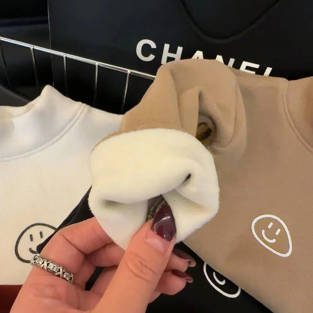 1pcs Autumn Winter Childrens T-Shirt Solid Velvet Warm Tops Babys Kids Half High Collar Long Sleeve Base Shirt Girls Boys Tshirt