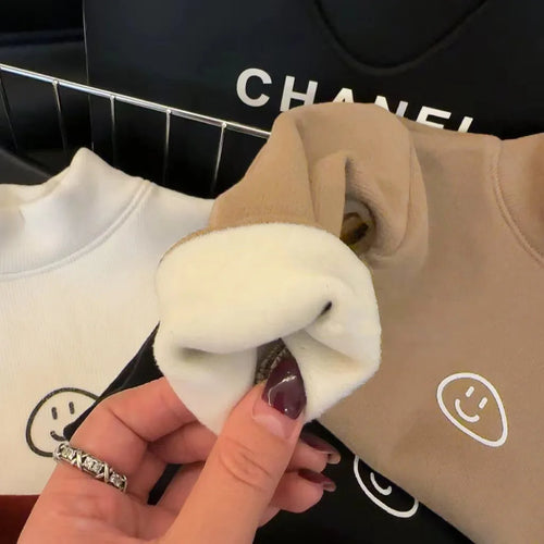1pcs Autumn Winter Childrens T-Shirt Solid Velvet Warm Tops Babys Kids Half High Collar Long Sleeve Base Shirt Girls Boys Tshirt