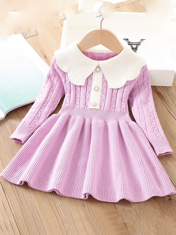 Girls Dress Winter Knitting Sweater Dress Autumn Long Sleeve Princess Dress Vestidos Warm Toddler Girl Clothes Kids Clothing