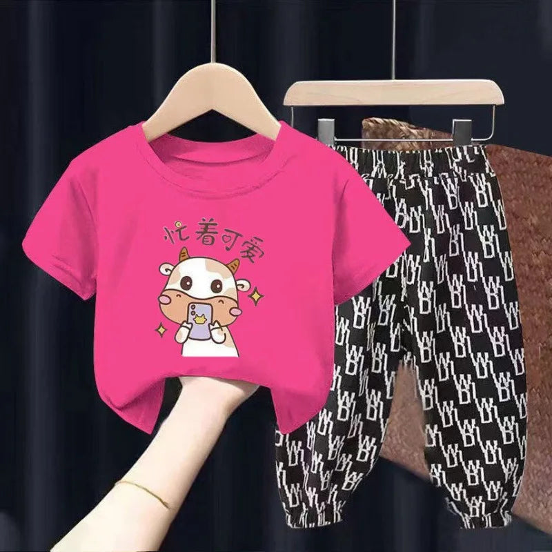 Mother Kids Set Summer 2pcs Clothes Children Boy Girl Clothes Sets Cute Clothing Cotton Short Sleeve Trousers T-shirt Pants Suit