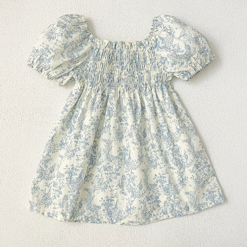 2024 New Summer Sisters Clothes Girls Princess Dress Toddler Baby Bodysuits Short Sleeved Cotton Print Kids Party Dress