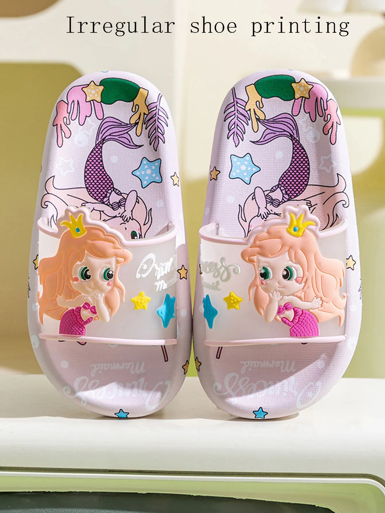 2025 Summer Children's Cute Cartoon Mermaid Cool Slippers Indoor and Outdoor Leisure Comfortable Anti slip Soft Bottom Home Slip