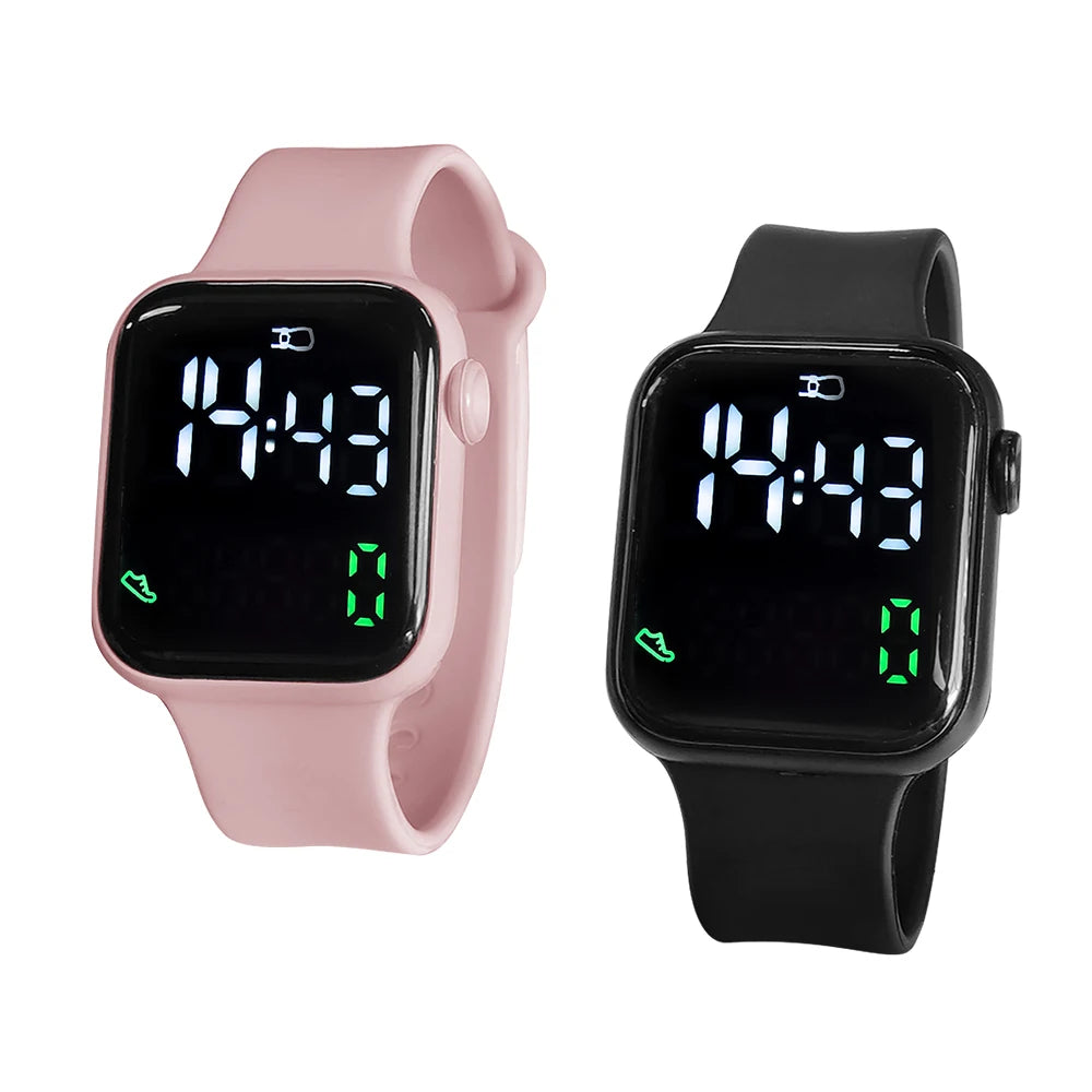 New 2PCS Student Minimalist Smart Watch for Boys and Girls with Elevated Display and Step Counting Sports Electronic Watch