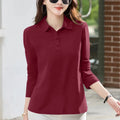 Women's  irt Long Sve T-irt Pure Cotton Loose Fit Autumn New Sle Versatile Turn-down Collar Base Top