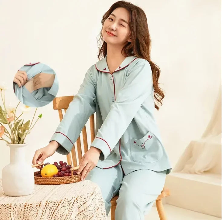 Breastfeeding Pajamas Breast Feeding Nightwear Maternity Nursing Pajama Sets Autumn Maternity Nursing Sleepwear Pregnancy Pyjama
