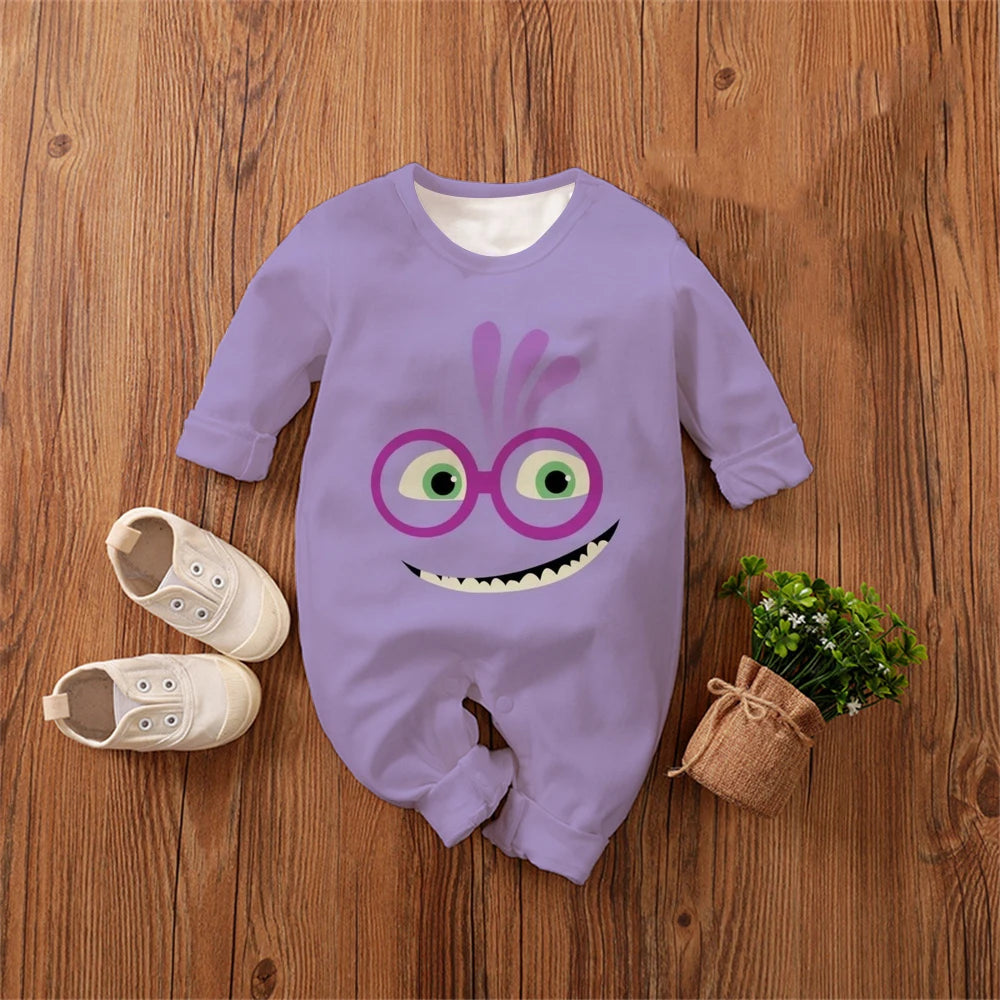 Monsters, Inc. Cartoon Anime Boy Girl Kids Romper 2026 New Newborn Jumpsuit Spring Autumn Boys Girls Baby Climbing Clothes