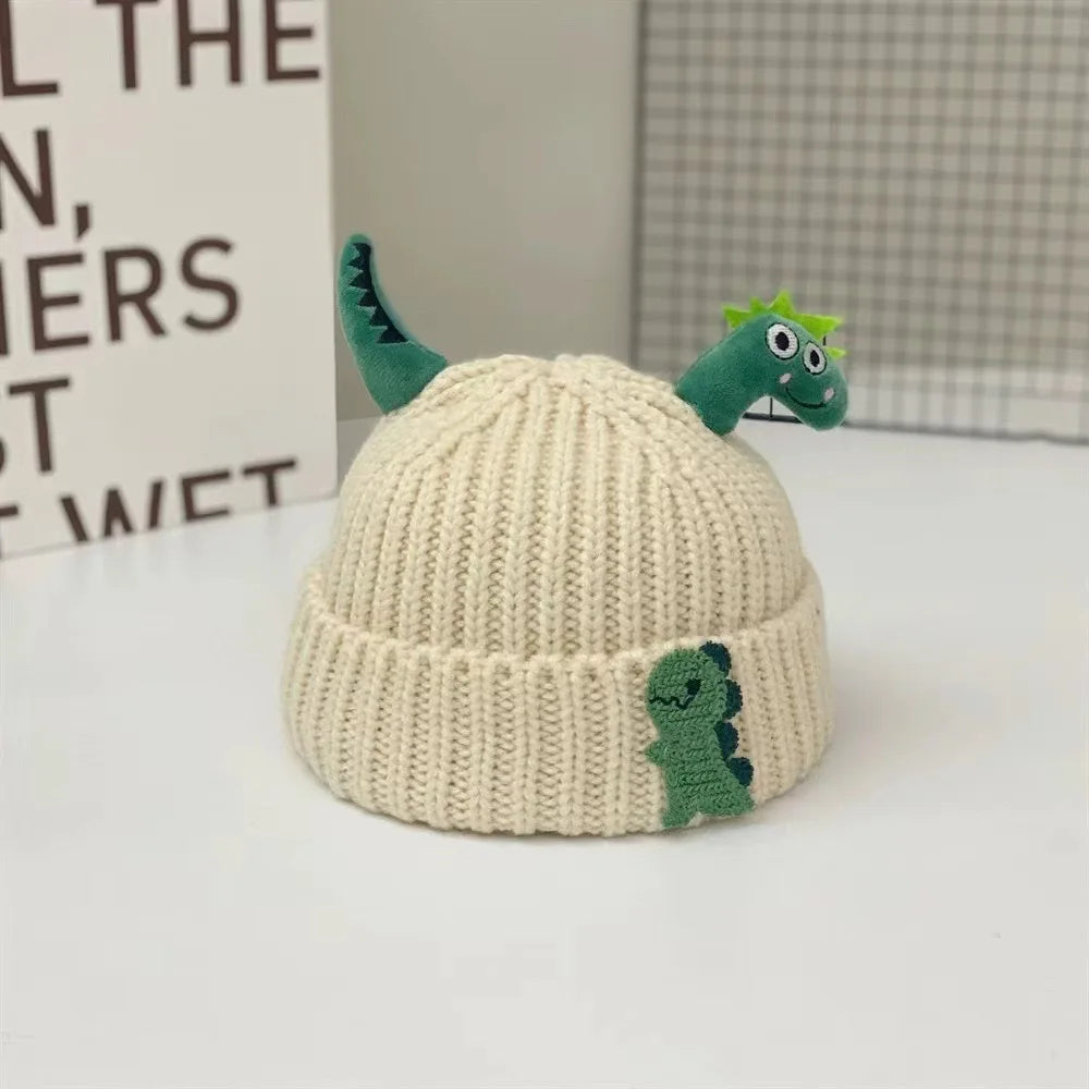 Cute Dinosaur Baby Knitted Hat Winter Warm Children Beanies Thicken Woolen Kids Crochet Bonnet 1-5 Years Boys Girls Pullover Cap