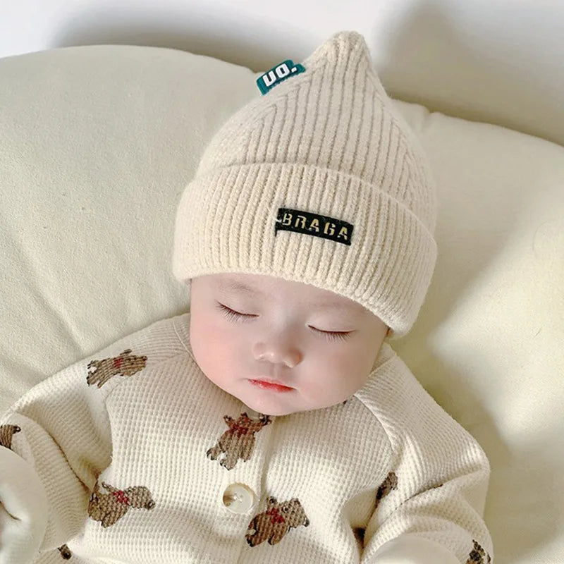 Cute Newborn Knitted Hat Winter Warm Baby Pullover Cap 3-18Month Boys Girls Solid Color Woolen Crochet Bonnet Children Beanies