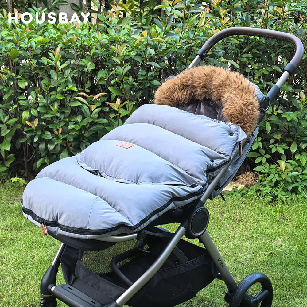 Baby Stroller Accessories Universal Pram Socks With Windproof Hooded Removable Fur Collar Winter Warm Envelope For Discharge