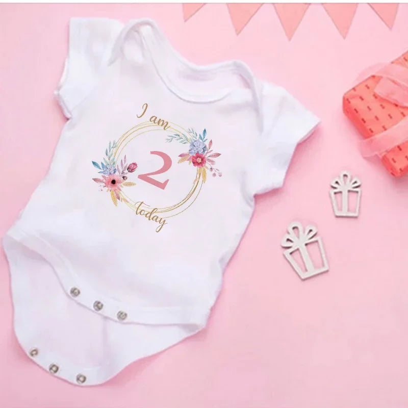 My 2st Birthday Newborn Summer Bodysuit Infant Body Baby Princess Short Sleeve Jumpsuit Baby Girl Birthday Party Outfits Clothes