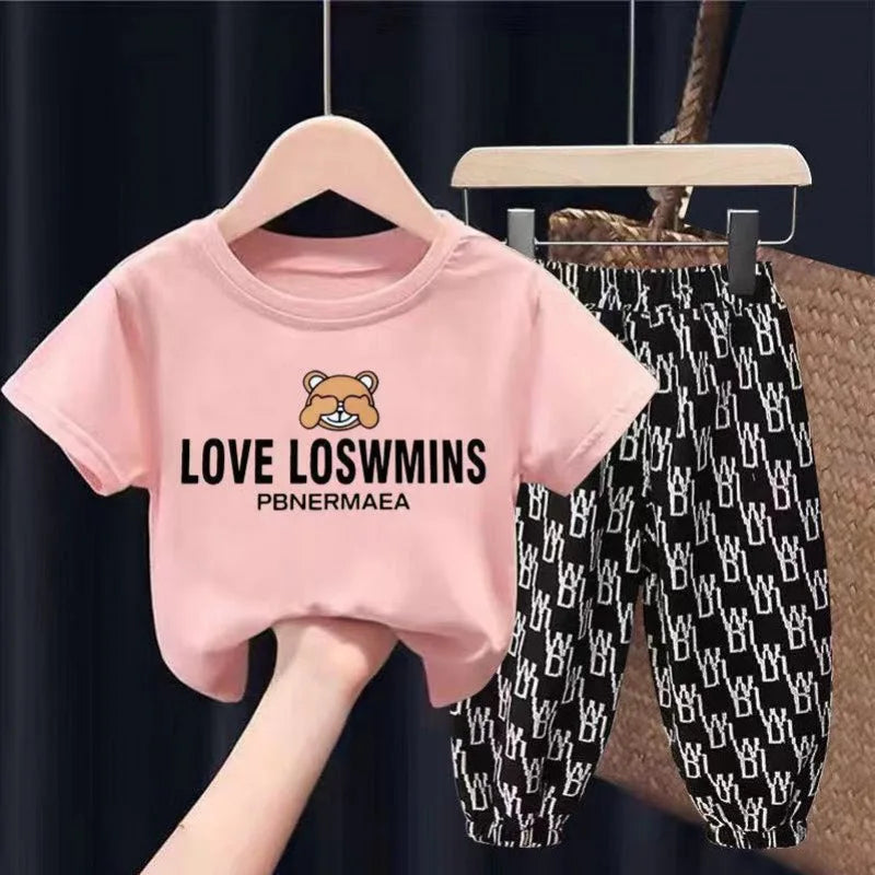 Mother Kids Set Summer 2pcs Clothes Children Boy Girl Clothes Sets Cute Clothing Cotton Short Sleeve Trousers T-shirt Pants Suit